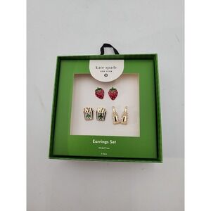 Kate Spade x Target Stud‎ Earrings - Strawberry, French Fries, Champagne 3 Pairs